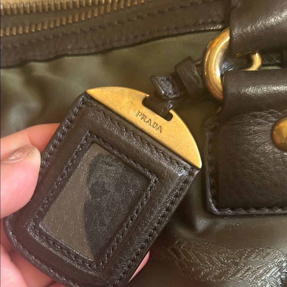 Authentic Prada Olive Nylon Satchel with Dark Brown Leather Handles - Picture 6 of 12